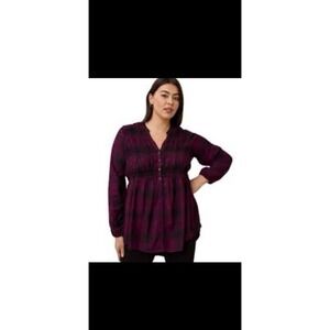 Torrid Rayon Twill Smocked Button-Front Tunic Top size 5